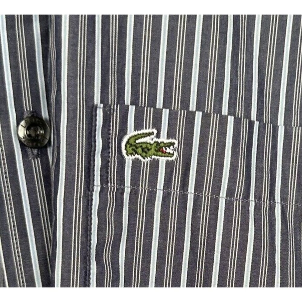 LACOSTE Long Sleeve Button Stripe Shirt Size 44‎ Slim Check Measurements XL
